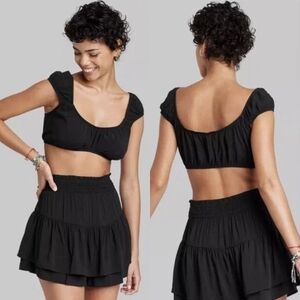 Women's Black Cap Sleeve Tiny Top Cropped Bralette - Wild Fable Large